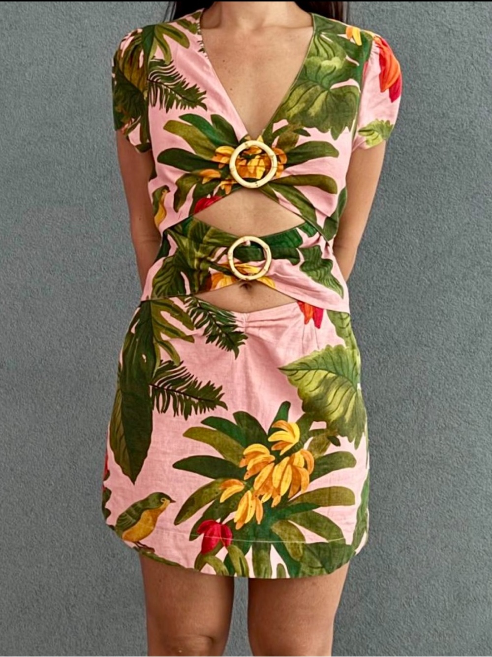 FARM Rio Pink Tropical Leaf Mini Skirt